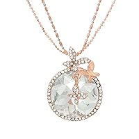Sexy Sparkles Rose Gold Tone Ball Chain Necklace Round Pendant Butterfly with Clear Rhinestones and Lobster Clasp