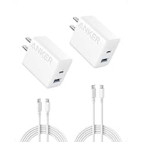 Anker iPhone 15 Charger, Anker USB C Charger Block, 2-Pack 20W Fast Wall Charger for 15/15 Pro/Pro Max/iPad Pro and More, with 2 Pack 5 ft USB-C Cable