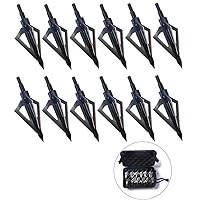 PG1ARCHERY 12 Pack 3 Fixed Blade Archery Hunting Broadheads 100 Grain with Case Arrow Head Screw-in Tips for Compound Bow & Crossbow