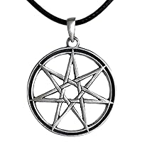 Heptagram Septagram Septegram Septogram Fairy 7-point star Kabbalistic Jewelry Seven Directions Qualities Venus Sphere Protection Amulet Silver Pewter Men's Pendant Necklace Charm w Black Leather Cord