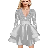 V-Neck Long Sleeves Short Prom Homecoming Dress 2024 Sequins A-line Party Cocktail Dresses