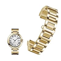 Stainless Steel Lug End Watchband for Cartier Ballon Bleu Series 20 * 12mm 18 * 11mm 14 * 8mm W6920046 Straps Women Men Bracelet (Color : Gold, Size : 16-8mm)