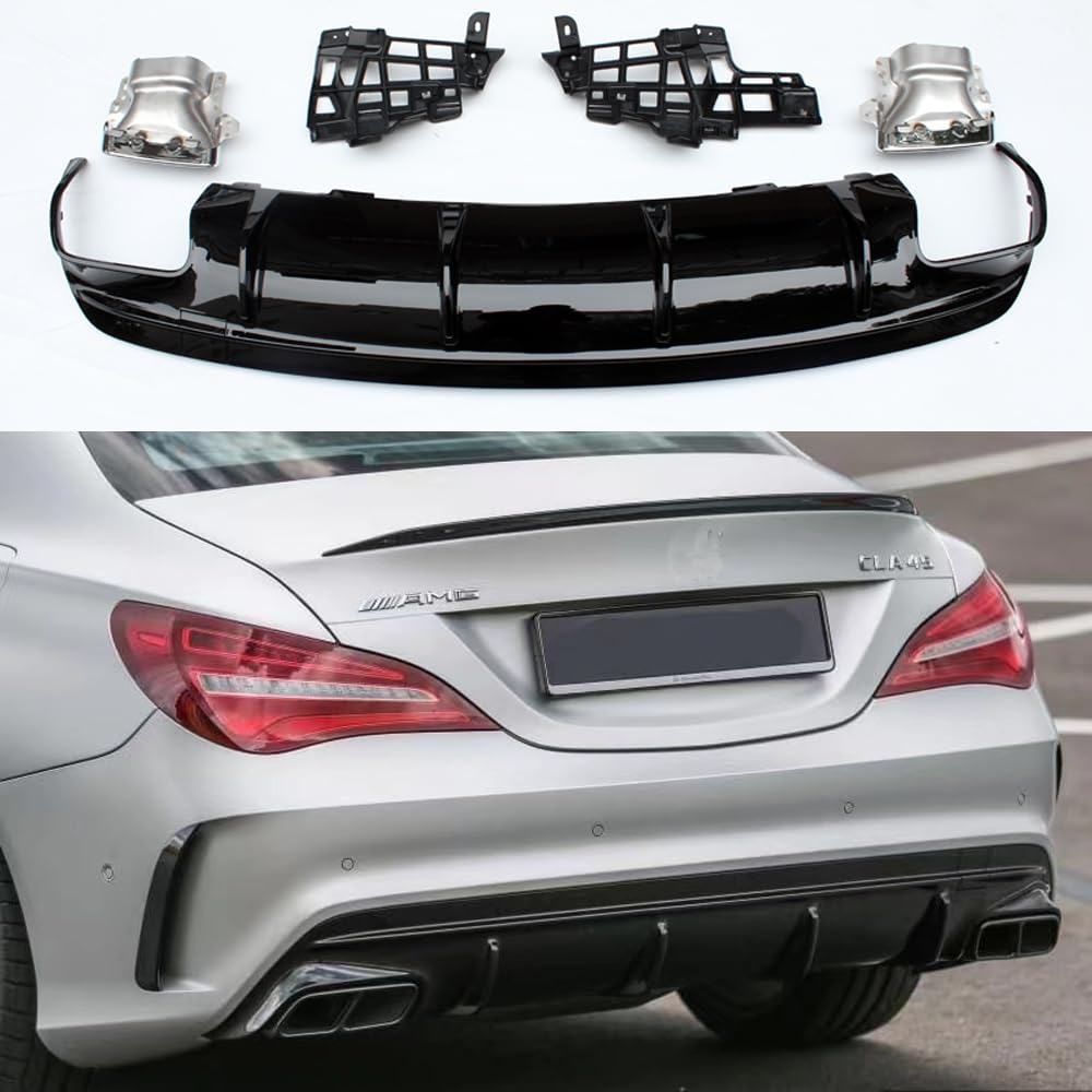 CLA45 AMG Style Rear Diffuser + Stainless Steel Exhaust Tips for Mercedes CLA Class W117 C117 X117 CLA200 CLA260 2016-2019 Facelift