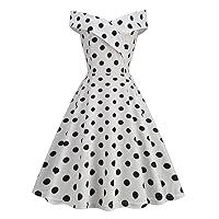 Women's Polka Dots Cocktail Midi Dresses Sexy Off Shoulder Swing Short Sleeve Vintage 1950s A Line Party Prom Dress
