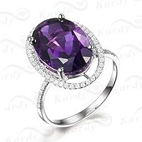 Rare 4.56 ct Natural Amethyst Ring with South Africa Diamonds of 27 Points Gemstone Rings for Women