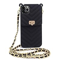 LUVI for iPhone 11 Pro Wallet Case with Neck Strap Crossbody Strap Lanyard Handbag Wrist Strap Protective Cover Credit Card Holder Slot Purse for Girls Women Silicone Case for iPhone 11 Pro Black