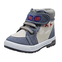 Boys Canvas Ankle Booties Knitted Collar Embroidered Hook and Loop Hiking Boots (Infant/Toddler/Littler Kid) Jet
