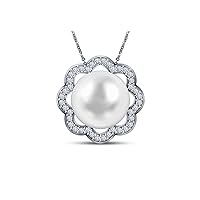 9 mm White South Sea Cultured Pearl and 0.15 Carat Total Weight Diamond Accent Pendant in 14KT White Gold