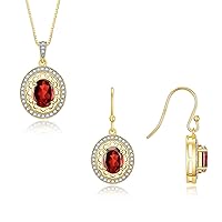 Matching Jewelry Set Yellow Gold Plated Silver Princess Diana Inspired: Ring & Pendant Necklace with 18