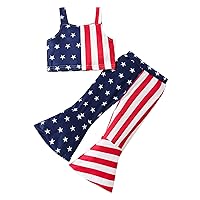 4th of July Toddler Girl Outfit America Flag Short Sleeve Romper T-Shirt Tops Star Striped Flared Bell Bottoms Pants
