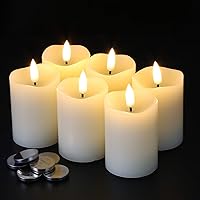 Timer Flameless Votive Candles 2 inch x 3 inch , Flickering Small LED Pillar Candles Batteries Included, Ivory Christmas Home Decor 6 Pack with 5 hours timer