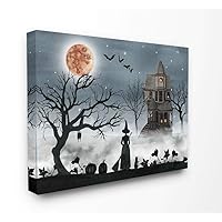 Stupell Industries Halloween Witch Silhouette in Full Moon Haunted House Scene Canvas Wall Art Design By Artist Grace Popp