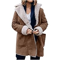 Women 2023 Winter Dressy Faux Suede Coats Fleece Sherpa Lined Jacket Button Down Lapel Winter Warm Solid Outerwear