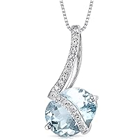 PEORA Aquamarine and Diamond Pendant for Women in 14K White Gold, 1.54 Carats Genuine and Natural Oval Shape Gemstone