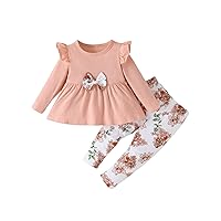 Infant Todder Baby Girls Clothes Fall/Winter Solid Color Outfits Long Sleeve Floral Pants Set