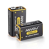 9V Batteries Lithium 1200mAh Non-Rechargeable 9Volt Battery for Smoke Detector, 9V Guitar, Microphone, Household and Office Devices, Pack of 2