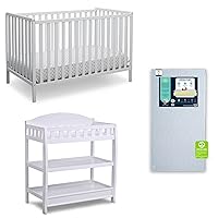 Heartland 4-in-1 Convertible Crib Infant Changing Table with Pad + Serta Perfect Start Crib Mattress, Bianca White
