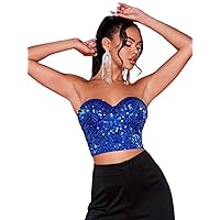 Women's Tops Sexy Tops for Women Shirts Sequin Tube Top Shirts for Women (Color : Royal Blue, Size : Small)