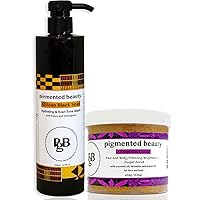 African Black Soap 16.9oz - Hydrating and Even Tone Wash with Honey + Cleansing and Beautifying Sugar Scrub Combo with Lavender and Lemon Oil for All Skin Types…