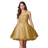 Short Lace Appliqué Tulle Homecoming Dresses Teens Spaghetti Straps Cocktail Prom Party Gowns