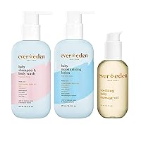 Evereden Baby Bathtime Basics Trio | Baby Shampoo and Body Wash, 8.5 fl oz & Fragrance Free Baby Moisturizing Lotion, 8.5 fl oz & Soothing Baby Massage Oil, 4 fl oz | 3 Item Bundle Set | Clean