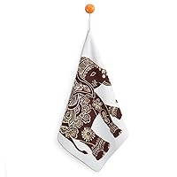 Henna Stylish Artistic Elephants Soft Towel with Hanging Loop Absorbent Quick Drying Hand Towel for Kitchen Bathroom