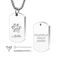 Personalized Paw Print Ashes Urn Pendant Heart Angel Wings Necklace Engraved Dog Cat Name Photo Date for Women Men Stainless Steel Memorial Pet Keepsake with Key Ring