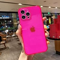 Compatible with iPhone 15 Pro Max Case, Neon Clear Case with Camera Lens Cover Shell for Women Girls Slim Soft Silicone Protective Transparent Girly Case for iPhone 15 Pro Max, Neon Pink