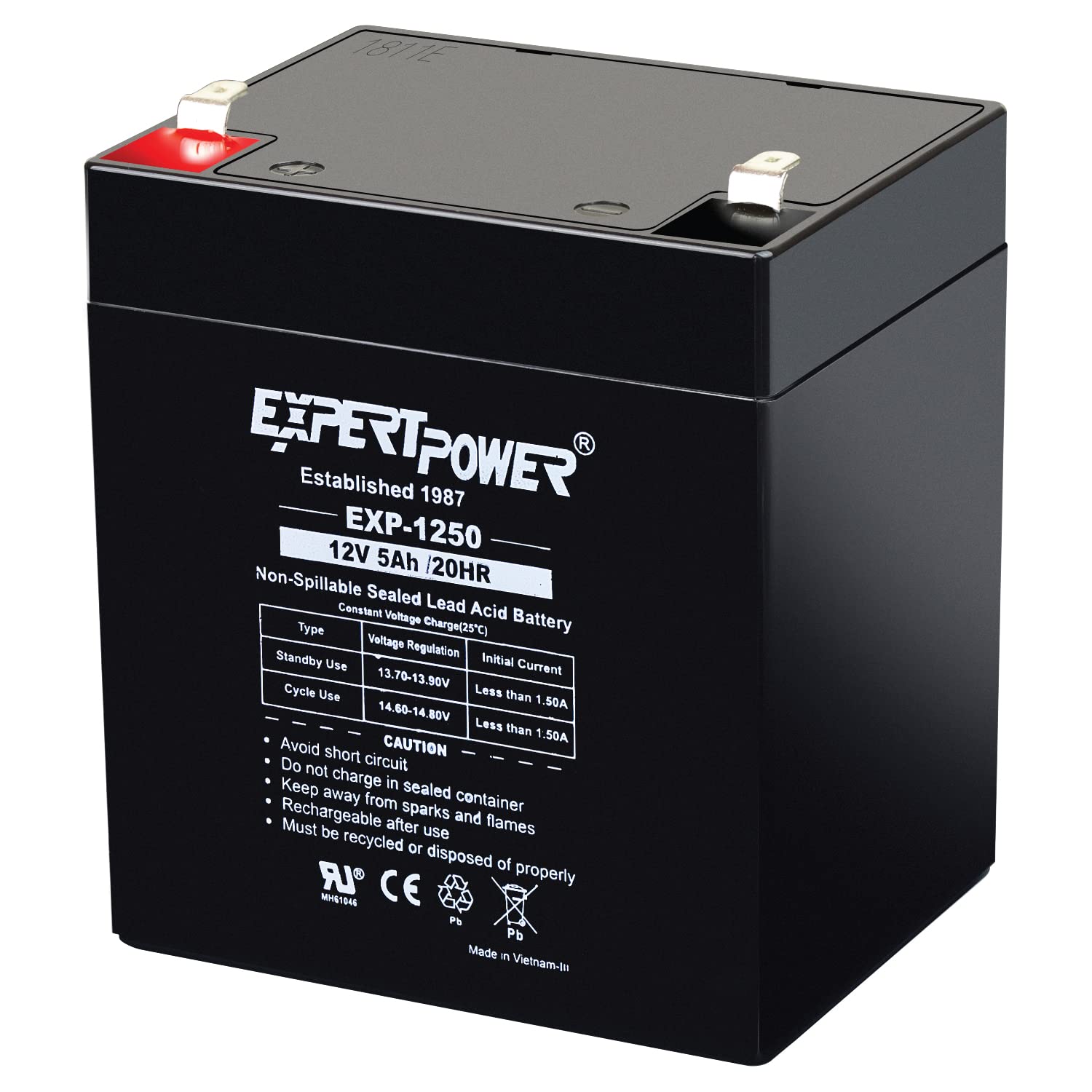 ExpertPower EXP1250 12V 5Ah Home Alarm Battery with F1 Terminals & 12v 7ah Rechargeable Sealed Lead Acid Battery