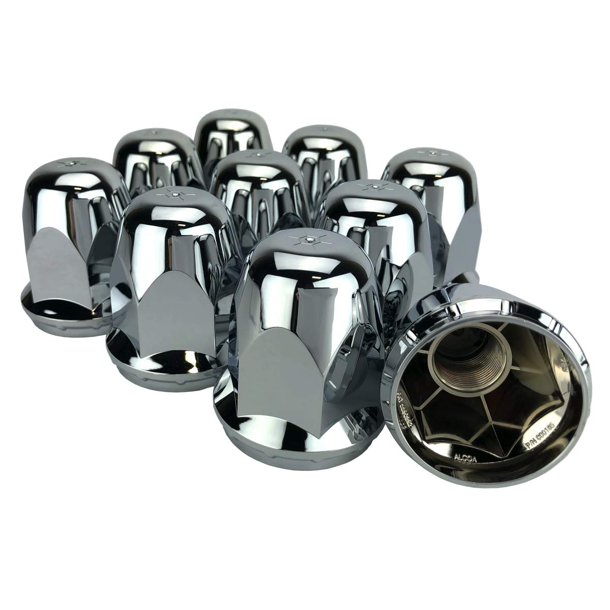 ALCOA 10 33mm Chrome Screw On Hex Lug Nut Covers with Flange for hub Covers