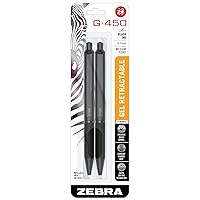 Zebra Pen G-450 Retractable Gel Pen, Black Brass Barrel, Medium Point, 0.7mm, Black Ink, 2 Count (Pack of 1) (49512), Black, Refillable