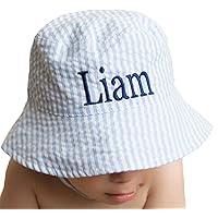 Melondipity Blue & White Seersucker Personalized Sun Hat for Baby and Toddler Boys