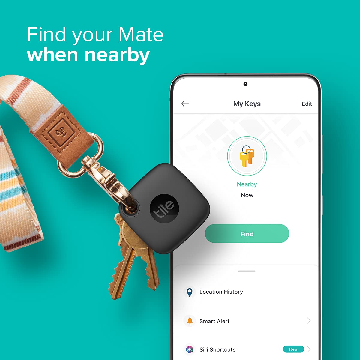 Tile Mate 1-Pack. Black. Bluetooth Tracker, Keys Finder and Item Locator for Keys, Bags and More; Up to 250 ft. Range. Water-Resistant. Phone Finder. iOS and Android Compatible.