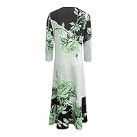 Dress for Women with Sleeves Summer Print Trend Positioning Printed V Neck Button Midi Long Sleeve Wedding Guest