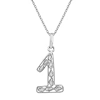Personalized 1-11 Number Necklace 0.35 Ctw Natural Polki Diamond High Finish Platinum Plated 925 Sterling Silver Pendant