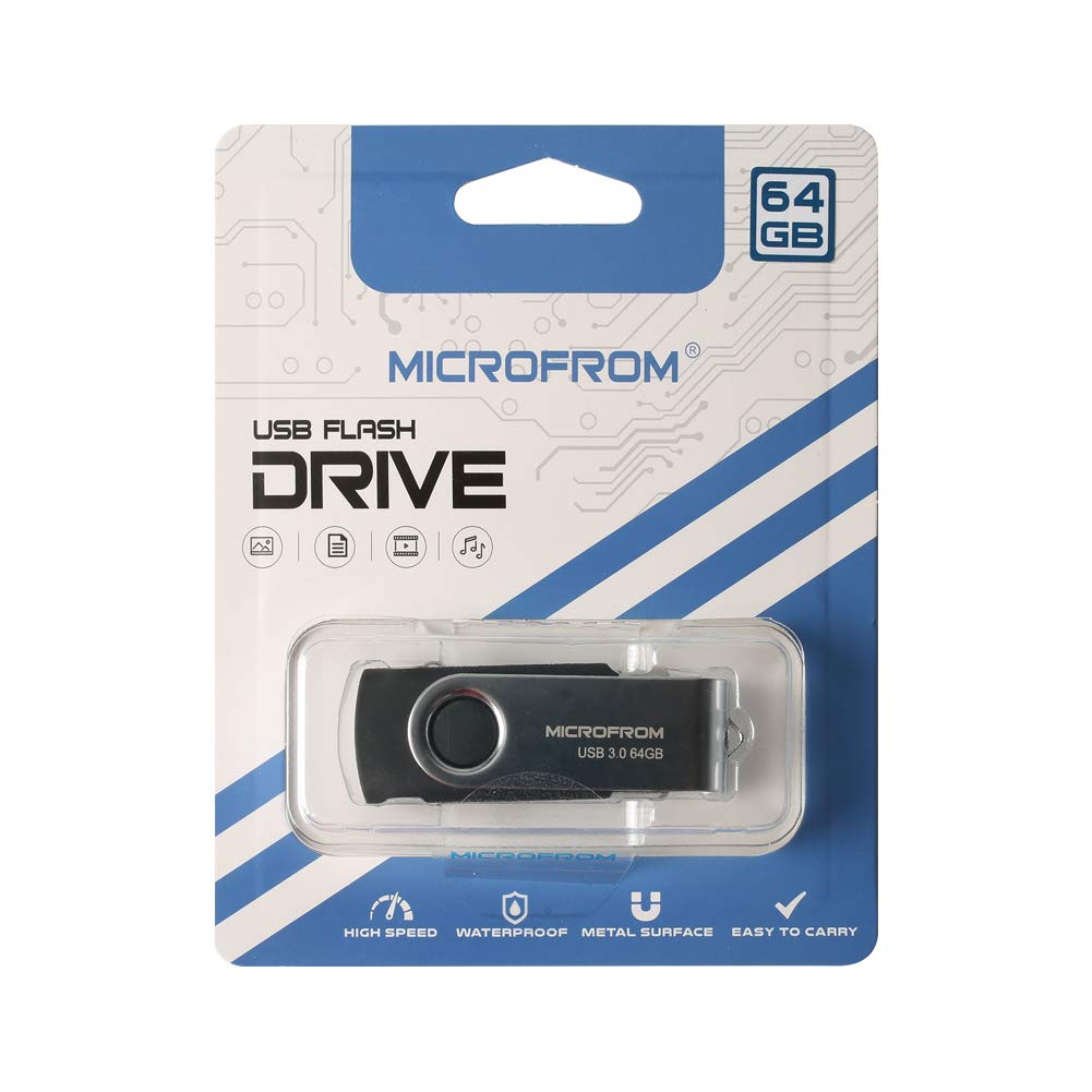 MICROFROM USB 3.0 Flash Drive 64GB USB Flash Storage with 360°Rotated Design, Speed up to 150MB/S Memory Stick with ABS and Metal Design for Data Storage and Backup Thumb Drive(64G,Black)
