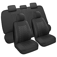 Car Seat Covers Full Set, Front & Split Rear Bench for Car, Universal Cloth SUV, Sedan, Van, Automotive Interior Covers, Airbag Compatible, Black (VC-01-B5)