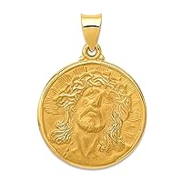 Jewelry Affairs 14k Yellow Gold Face of Jesus Charm Round Pendant
