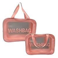 Pink Travel Wash Bag, Translucent Women's Travel Cosmetic Bag, With Handle Large Waterproofing Capacity Cosmetic Bag