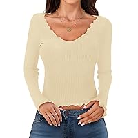 MEROKEETY Women's Long Sleeve Crop Tops Low Cut Slim Fitted Ribbed Knit Basic Casual Tees Shirt