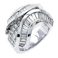 14k White Gold 4.42 Carats Princess & Baguette Diamond Ring Wedding Band