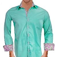Light Green with Pink Designer Dress Shirts - Made in USA