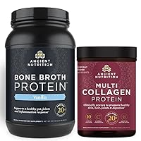 Ancient Nutrition Bone Broth Protein Powder, Vanilla, 40 Servings + Multi Collagen Protein Powder, Unflavored, 45 Servings