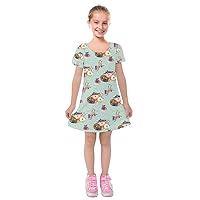 PattyCandy Girls Short Sleeve Velvet Dress Adorable Kitty Cat and Dogs Pattern Twirly Casual Dress for 2-13 Years