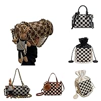 Women Vintage Checkerboard Handbag Bag Crush Collar Plaid Bag Large Capacity Women Chic Casual Crossbody Bag Shoulder Bag