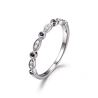 Sapphire Diamond Wedding Band,Half Eternity,Bezel Set Ring,Milgrain,Art Deco Wedding Ring,14K White Gold