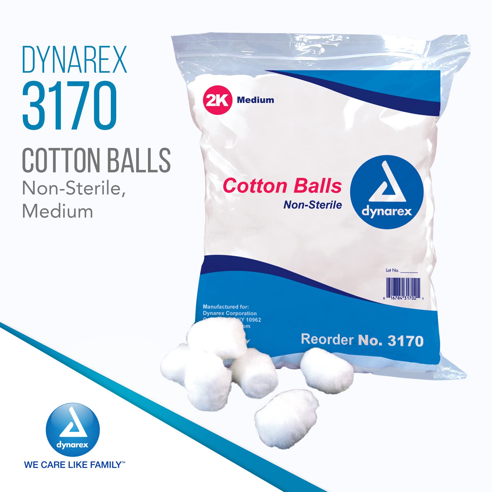 Dynarex Cotton Balls, Non-Sterile and Medium, Latex-Free and Absorbent, For Skin Cleansing, Crafts, & as Makeup Remover, Ships as 2 Bags of 2000 Cotton Balls Each, 1 Case of 4000 Dynarex Cotton Balls