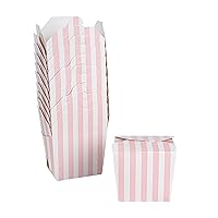 Restaurantware Bio Tek 2.8 x 2.2 x 2.5 Inch Food Containers 200 Noodle Takeaway Boxes - Disposable Striped Pink And White Paper 8 Ounce Take Out Boxes Rectangle For Hot Or Cold Foods