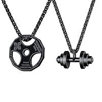 U7 Black Weight Plate Necklace Fitness Dumbbell Necklace Set