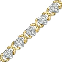 1 CT. T.W. Round Shaped Clear D/VVS1 Diamond XO Heart Bracelet For Her In 925 Sterling Silver With 14K Gold Plated